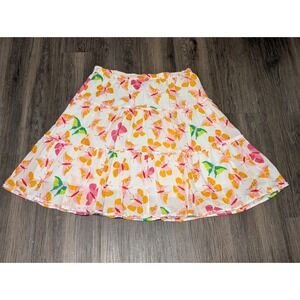 Lilly Pulitzer Butterfly Skirt Tiered Ruffle Hem White Colorful Size M
